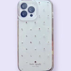 Kate Spade iPhone 14 pro max Hardshell clear rhinestone pearl case